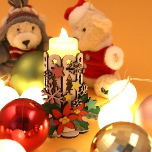 [아이디네190] 우드 DIY 조명 무드등  크리스마스 촛대 (촛불포함) LED 조명키트 만들기